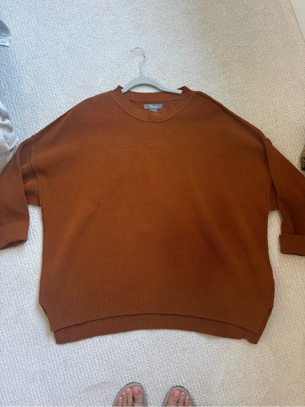 Womens Crewneck Sweater in Rust Brown - Classic Knit